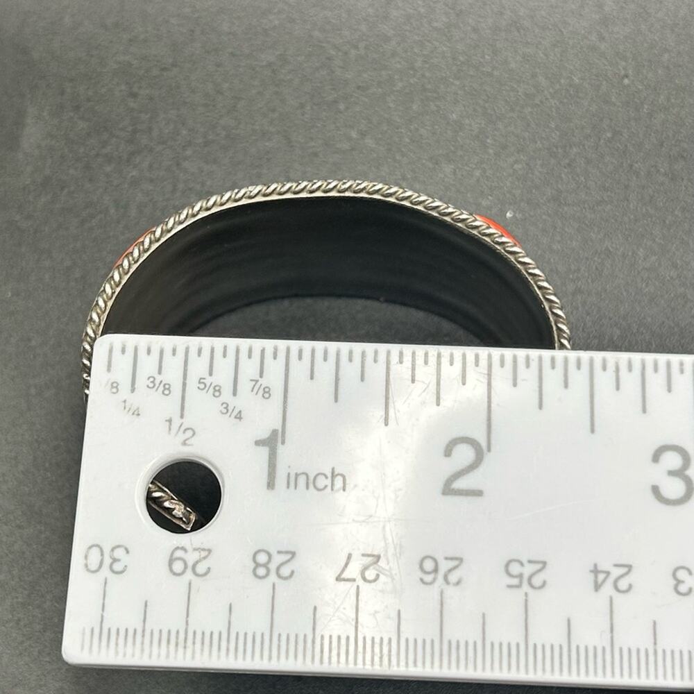 925 Sterling silver coral MOP inlay cuff bracelet #396 Native American Zuni 125g - Picture 12 of 16